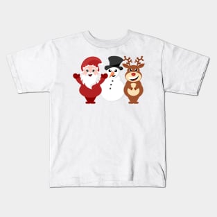 Santa Claus, snowman and red nosed reindeer Kids T-Shirt